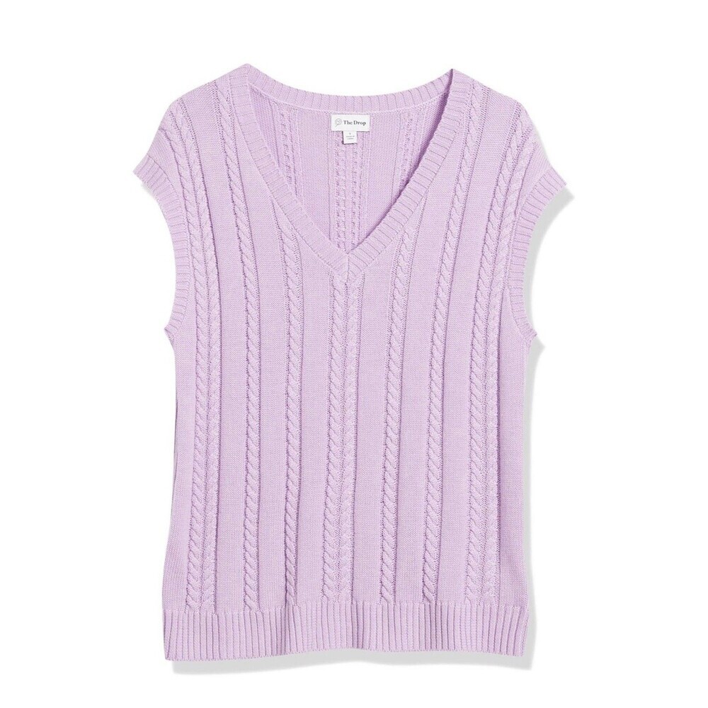 The Drop Women's Frankie Loose Fit V-neck Cable Vest Light Purple Size XL NWT